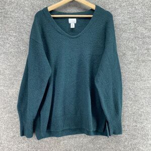 H&M Sweater Pullover Women XS Blue Knit Wool V-Neck Long Sleeve Casual Solid